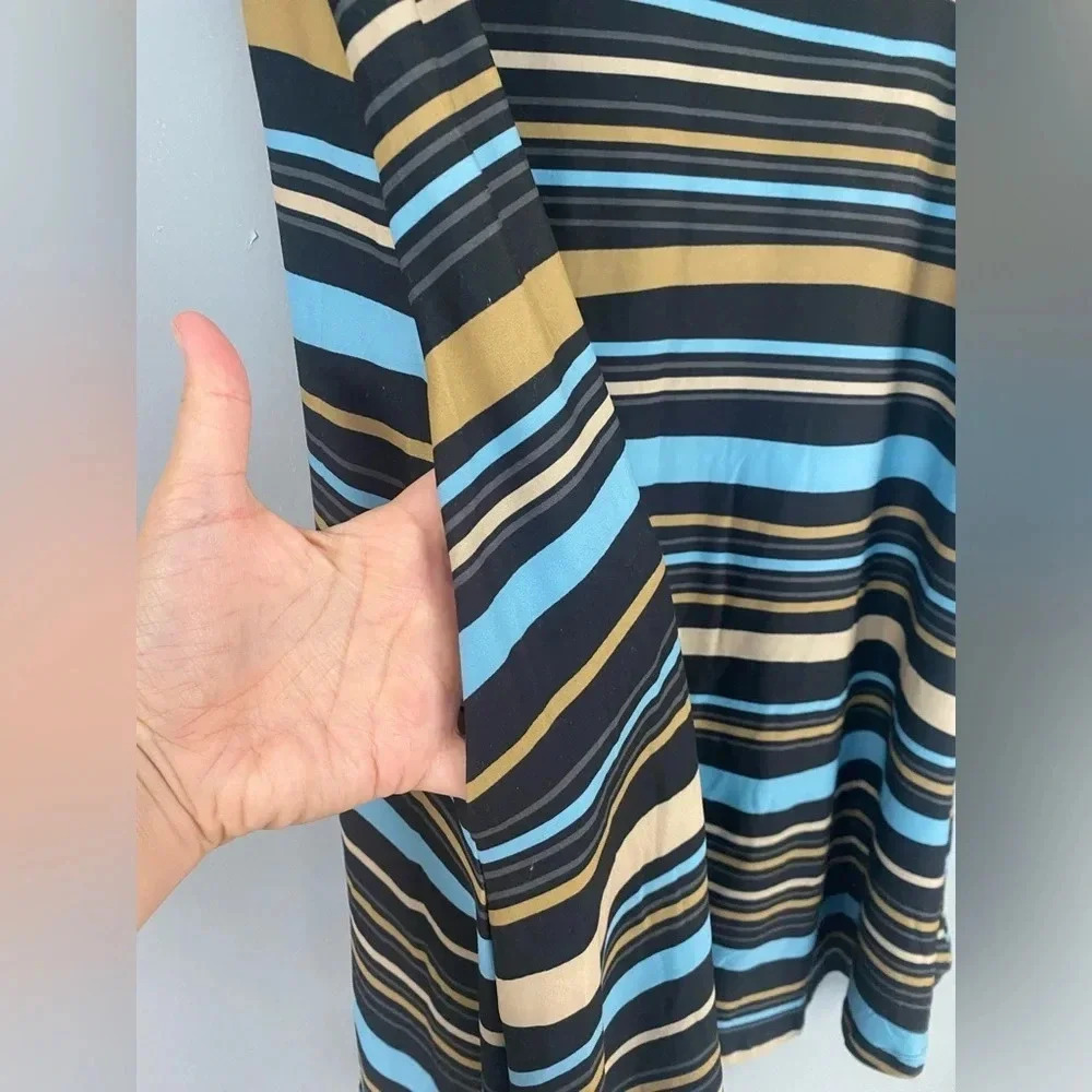 Yelete Stripped Short Sleeved Casual Midi Dress Pockets Crew Neck Flare Size XL - Picture 2 of 6